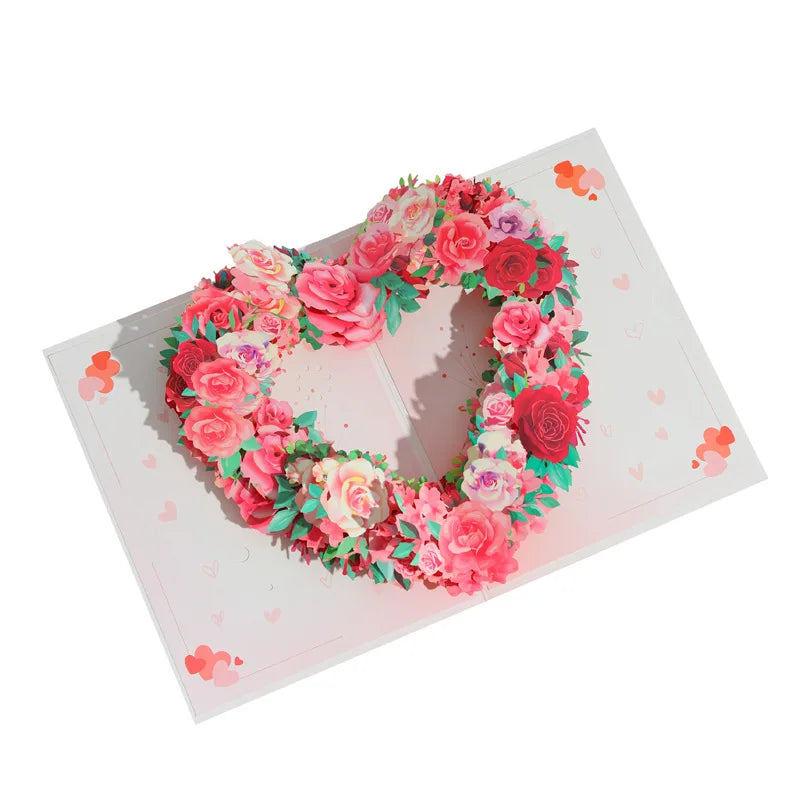 3D Pop-Up Heart Shape Flower Greeting Cards Mother's Day Wedding Card Anniversary Valentines Day Birthday Gift Card Handmade