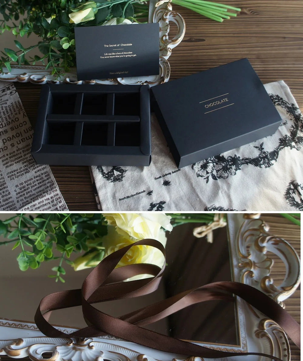 4 size choose 10set Elegant Valentine Chocolate Paper Box Gold Black Design Wedding Christmas Birthday Candy Packaging