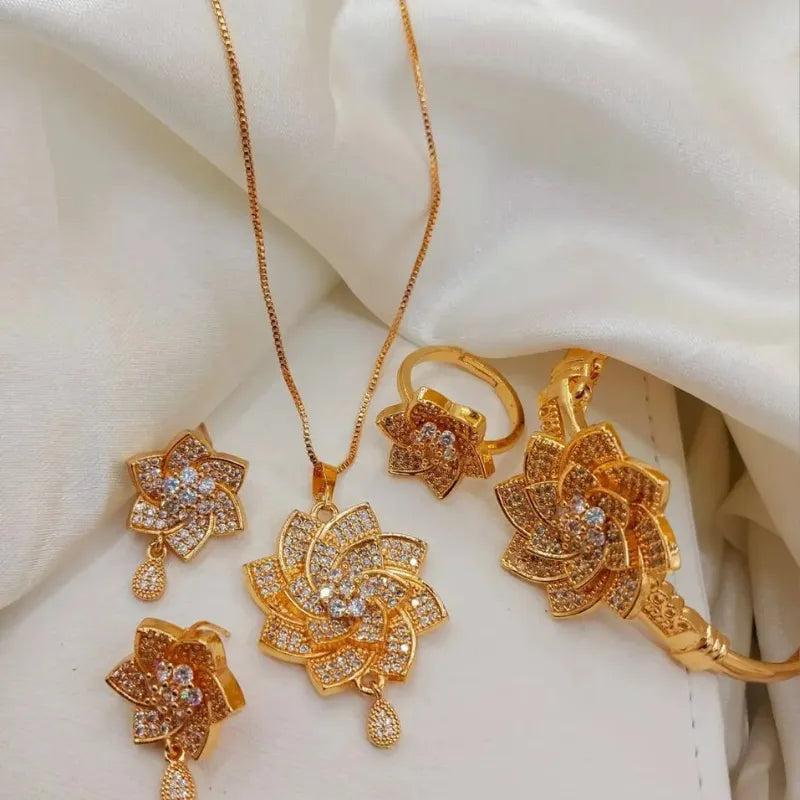 Luxury Gold Plated Flower Jewellery Gift Set