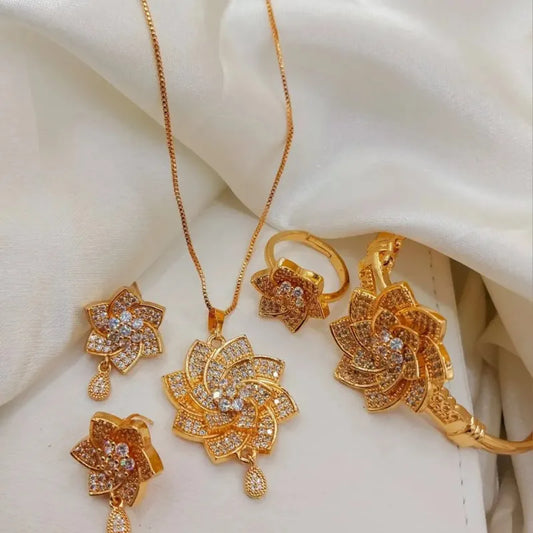 Luxury Gold Plated Flower Jewellery Gift Set