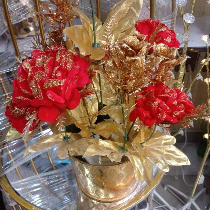 Luxury Red & Gold Artificial Flower Arrangement