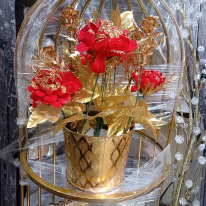 Luxury Red & Gold Artificial Flower Arrangement