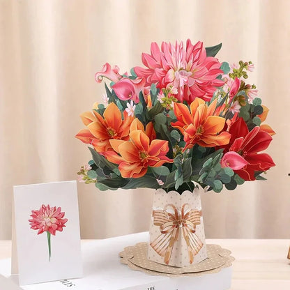 Premium 3D Pop Up Flower Bouquet Card Mothers Day Gift Valentines Day Anniversary Birthday Greeting Cards Thank You Wishes Gifts