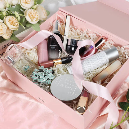Magnetic Gift Box Kit with Lafite Grass and Greeting Cards Black / Pink Holiday Party Valentine's Day Gifts Folding Box TMZ
