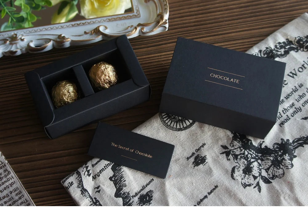 4 size choose 10set Elegant Valentine Chocolate Paper Box Gold Black Design Wedding Christmas Birthday Candy Packaging