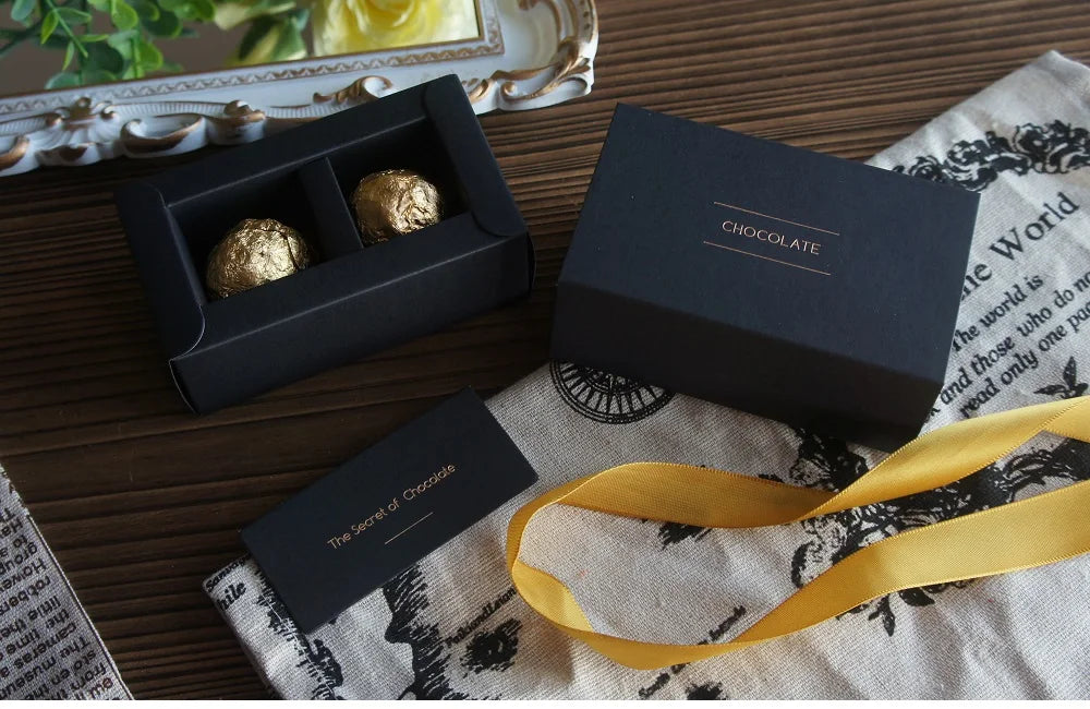 4 size choose 10set Elegant Valentine Chocolate Paper Box Gold Black Design Wedding Christmas Birthday Candy Packaging
