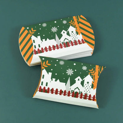 24/12pcs Christmas Pillow Shape Candy Box Merry Christmas Kraft Paper Gift Box Packging Kids Favors Happy New Year Navidad 2025