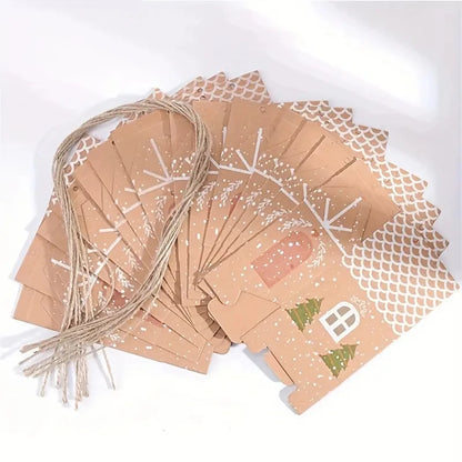 20/10pc Christmas Candy Box House-shaped Kraft Paper Gift Bag for Cookie Pack with Twine Festival Party Favors Xmas Tree Decor