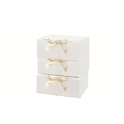 3pcs Large White All-In-One Gift Cardboard Box with Bow Ribbon Perfect for Party Weddings Birthday Holiday Candy Cookie Storage