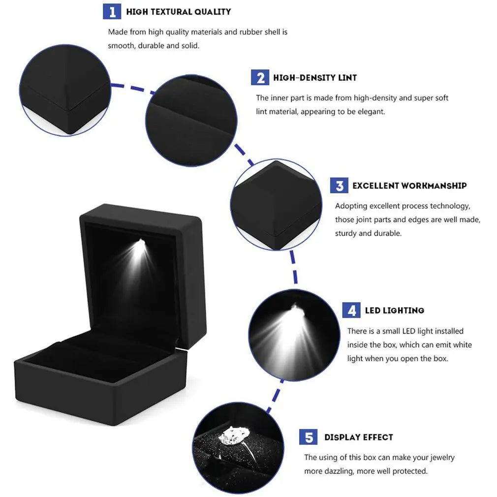 Wholesale LED Ring Box Jewelry Box for Wedding Ring Engagement Ring Box Gift Case Packaging Show Boxes with Light Storage Cases