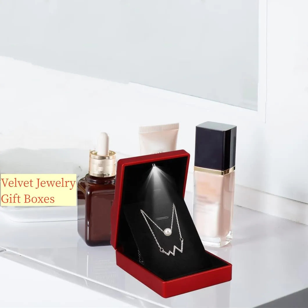 Pendant Box with LED Light Jewelry Case Square Shaped Box Velvet Jewelry Gift Boxes LED Necklace Box for Engagement Proposal