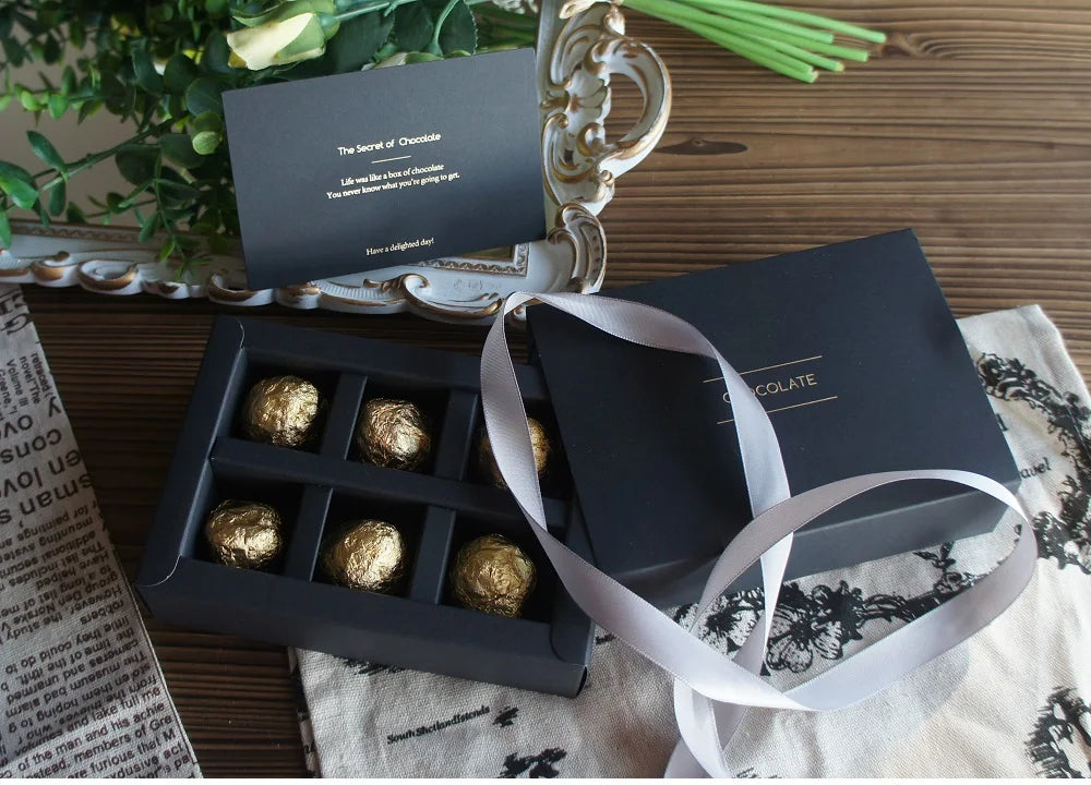 4 size choose 10set Elegant Valentine Chocolate Paper Box Gold Black Design Wedding Christmas Birthday Candy Packaging