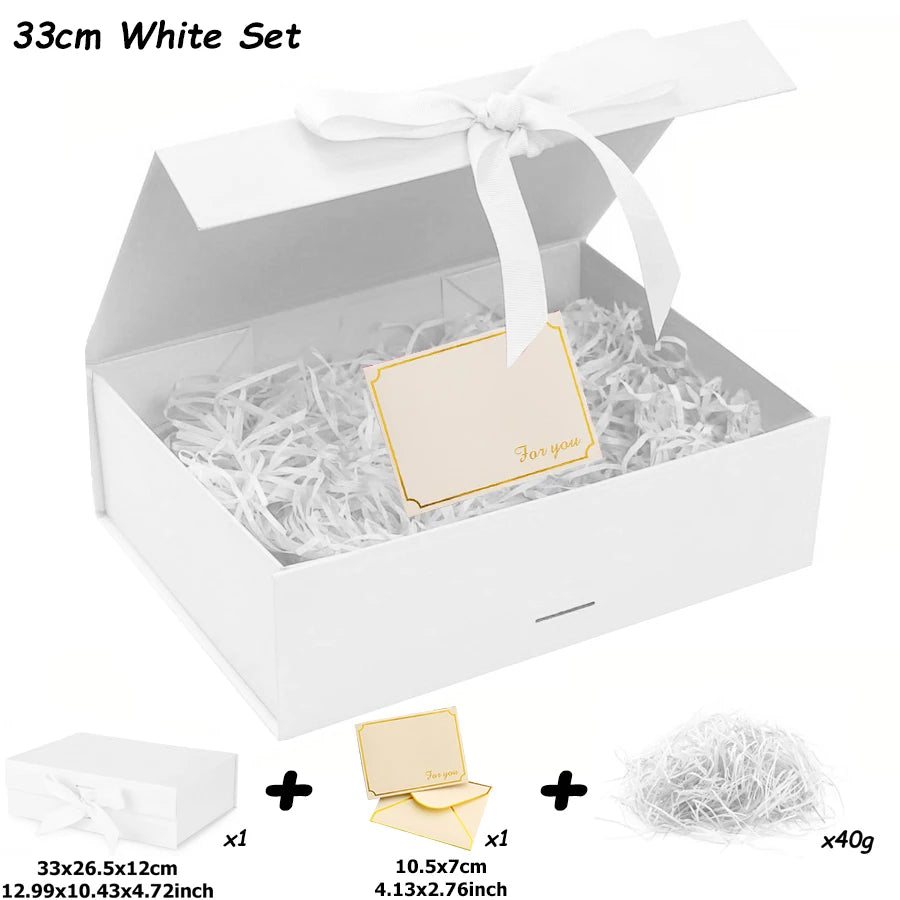 3 Sizes Available Luxury Magnetic Gift Box With Lid Ribbon Lafite Grass Greeting Card Valentine's Day Gift Packaging Box