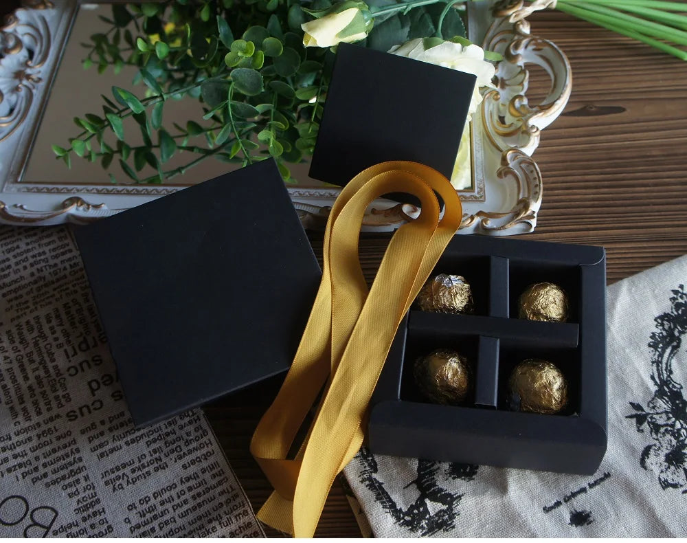 4 size choose 10set Elegant Valentine Chocolate Paper Box Gold Black Design Wedding Christmas Birthday Candy Packaging