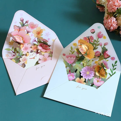 New Romantic Flower Birthday Christmas Card 3D Pop-up Greeting Cards Set Postcard Party Wedding Decor Creative Gifts Cards