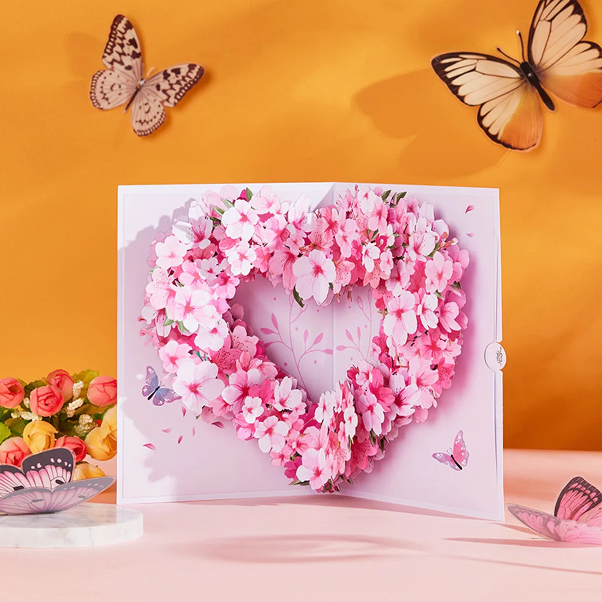 3D Pop-Up Heart Shape Flower Greeting Cards Mother's Day Wedding Card Anniversary Valentines Day Birthday Gift Card Handmade