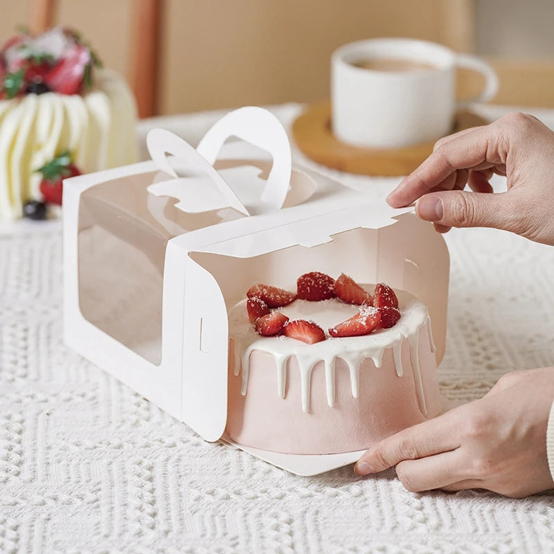 10Pcs Cake Box with Clear Window Paper Gift Packaging Box Wedding Birthday Party Muffin Cake Container Baby Shower Supplies