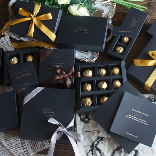 4 size choose 10set Elegant Valentine Chocolate Paper Box Gold Black Design Wedding Christmas Birthday Candy Packaging