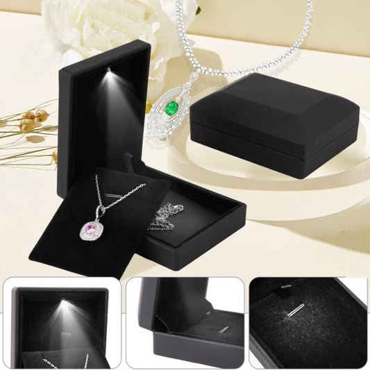 Pendant Box with LED Light Jewelry Case Square Shaped Box Velvet Jewelry Gift Boxes LED Necklace Box for Engagement Proposal