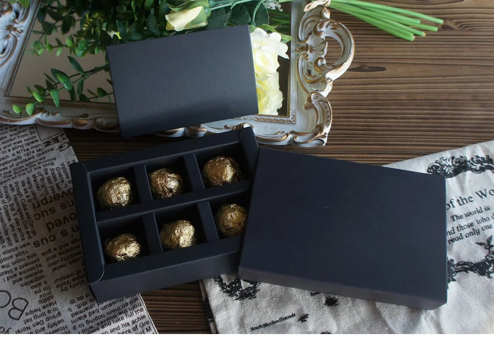 4 size choose 10set Elegant Valentine Chocolate Paper Box Gold Black Design Wedding Christmas Birthday Candy Packaging