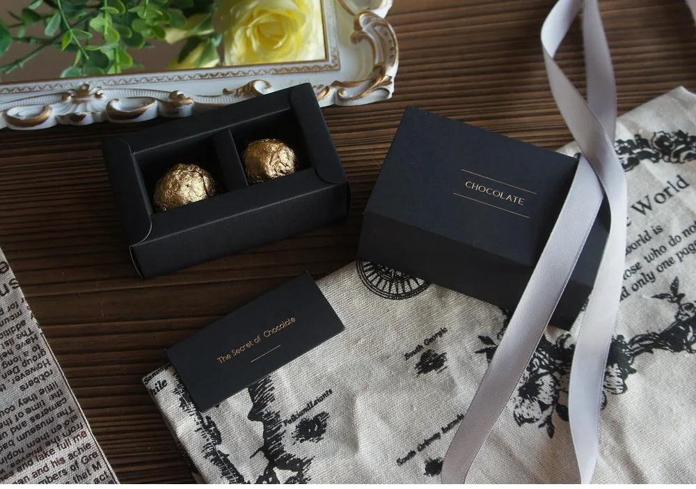 4 size choose 10set Elegant Valentine Chocolate Paper Box Gold Black Design Wedding Christmas Birthday Candy Packaging