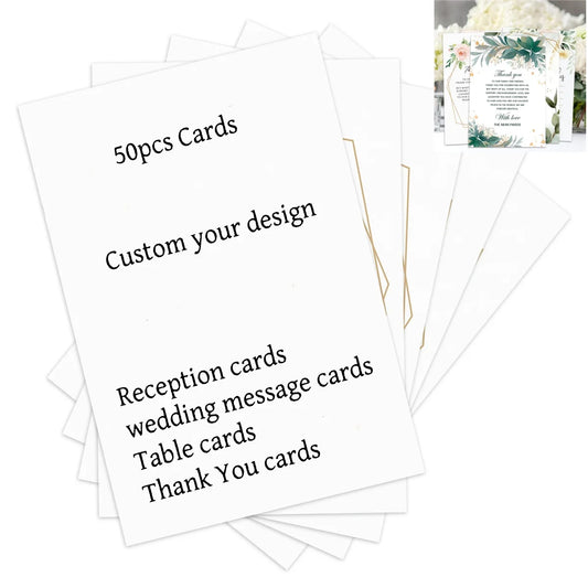 50pcs Custom Reception Message Cards,Personalized Image Own Design,Thank You Menu Table Cards,Unique Event Stationery,Invitation
