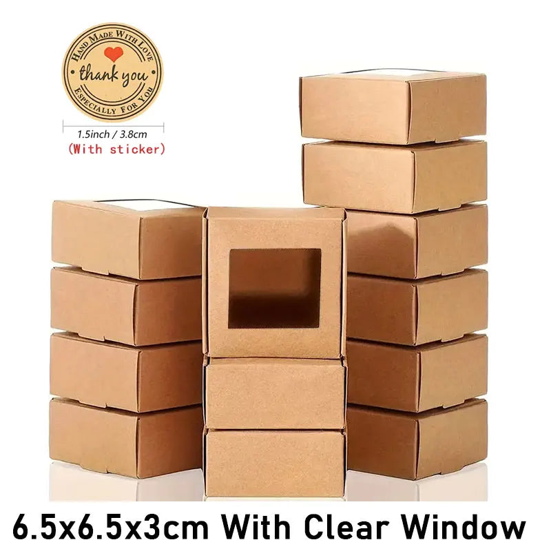10/30pcs small gift craft handmade kraft paper box, wedding party birthday paper gift box (with stickers)