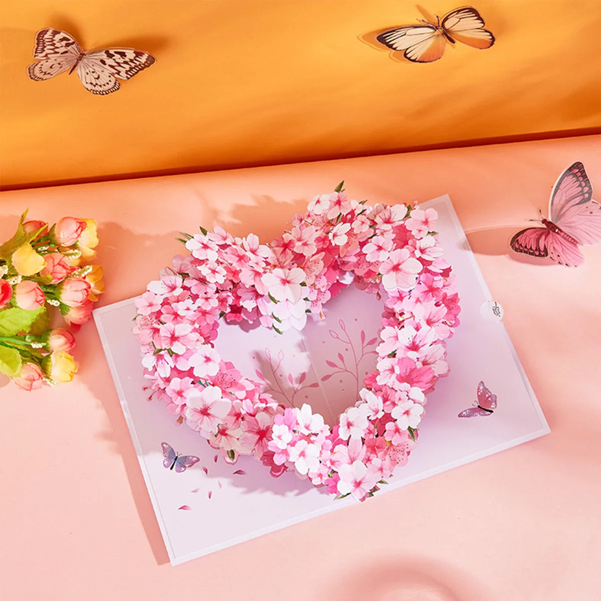3D Pop-Up Heart Shape Flower Greeting Cards Mother's Day Wedding Card Anniversary Valentines Day Birthday Gift Card Handmade