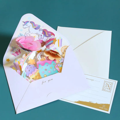 New Romantic Flower Birthday Christmas Card 3D Pop-up Greeting Cards Set Postcard Party Wedding Decor Creative Gifts Cards