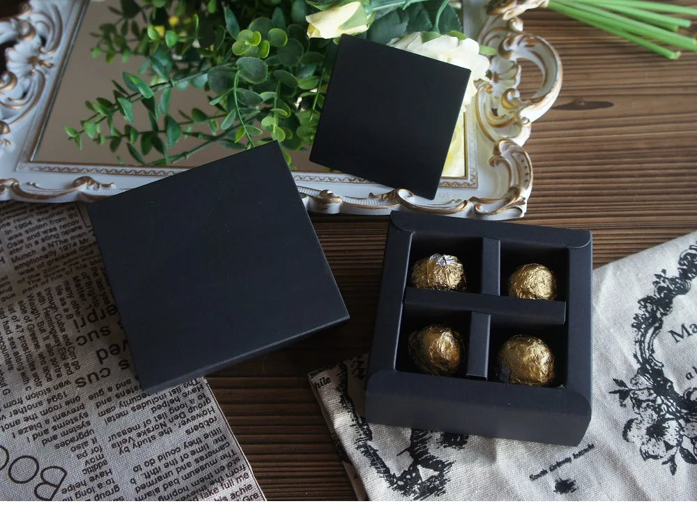 4 size choose 10set Elegant Valentine Chocolate Paper Box Gold Black Design Wedding Christmas Birthday Candy Packaging