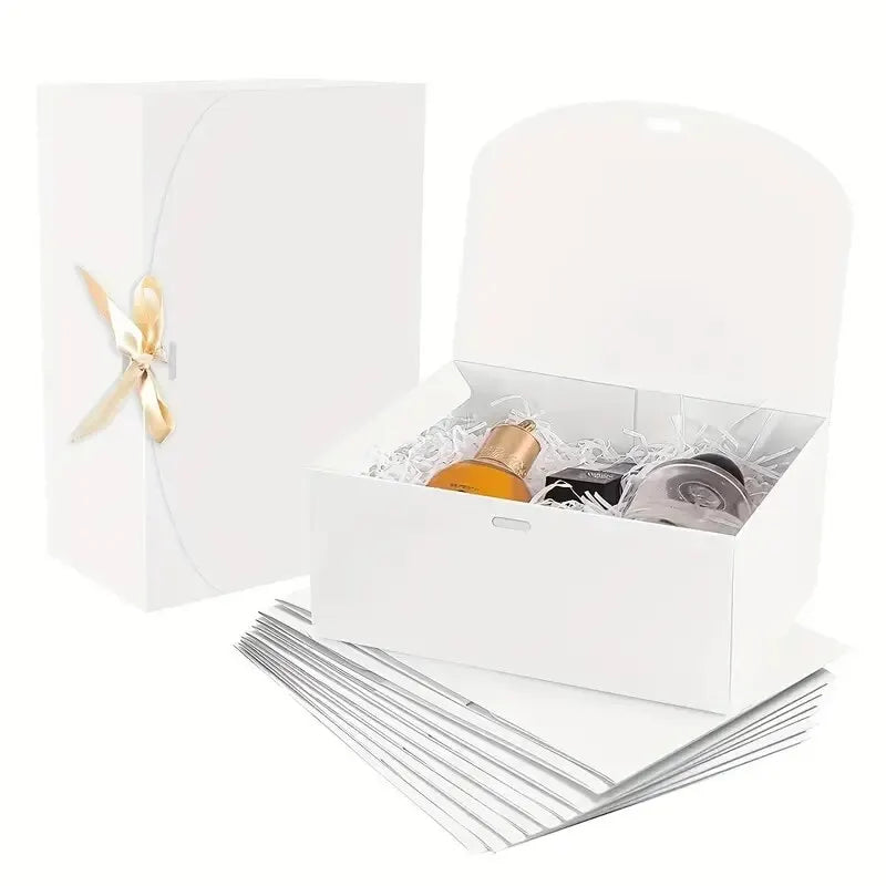 3pcs Large White All-In-One Gift Cardboard Box with Bow Ribbon Perfect for Party Weddings Birthday Holiday Candy Cookie Storage