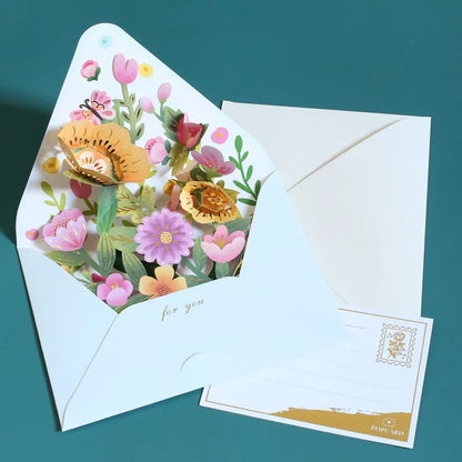 New Romantic Flower Birthday Christmas Card 3D Pop-up Greeting Cards Set Postcard Party Wedding Decor Creative Gifts Cards