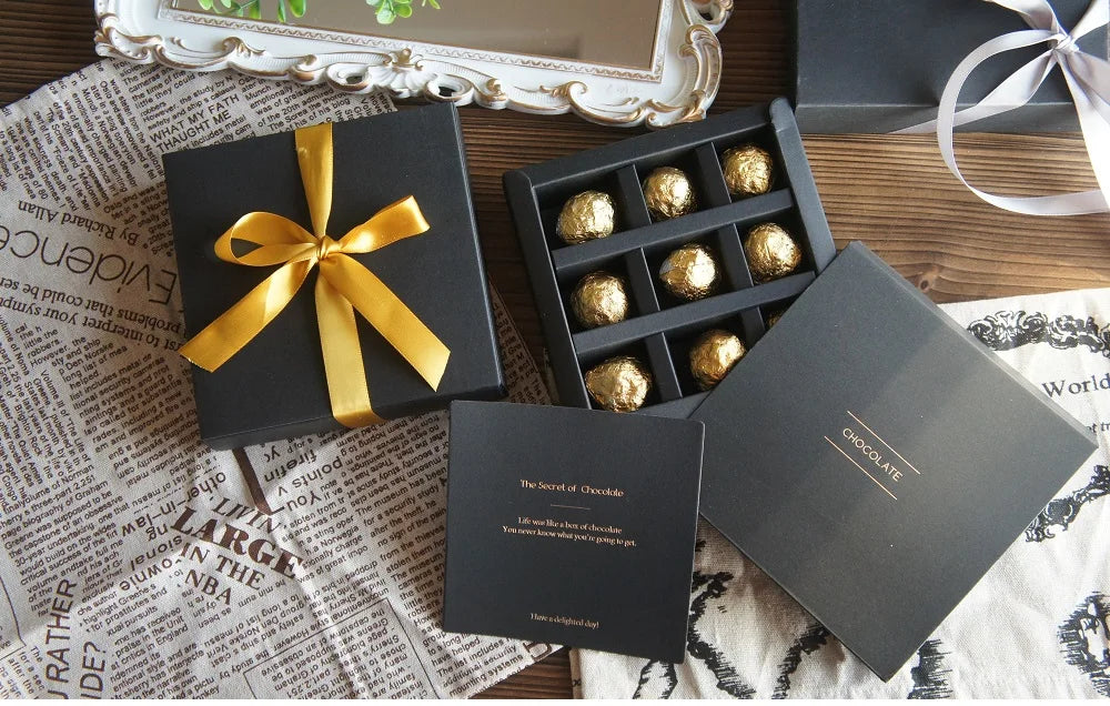 4 size choose 10set Elegant Valentine Chocolate Paper Box Gold Black Design Wedding Christmas Birthday Candy Packaging