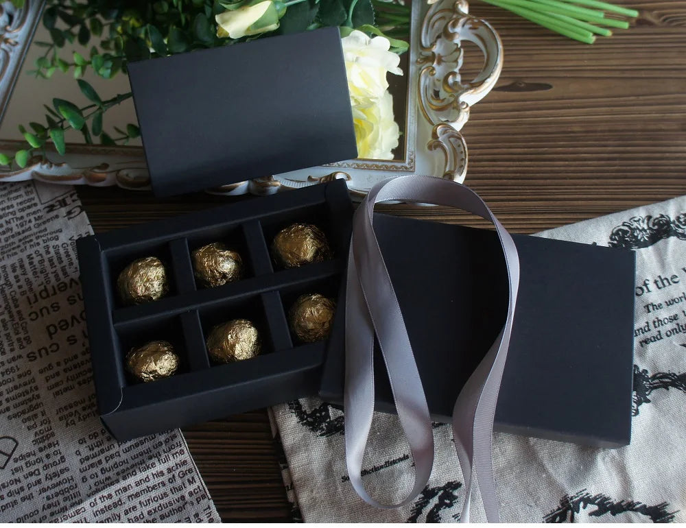4 size choose 10set Elegant Valentine Chocolate Paper Box Gold Black Design Wedding Christmas Birthday Candy Packaging