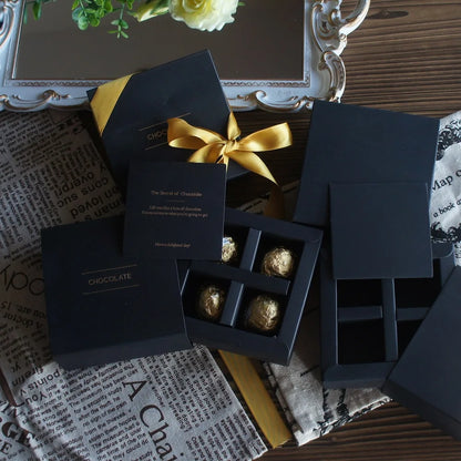 4 size choose 10set Elegant Valentine Chocolate Paper Box Gold Black Design Wedding Christmas Birthday Candy Packaging