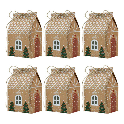 20/10pc Christmas Candy Box House-shaped Kraft Paper Gift Bag for Cookie Pack with Twine Festival Party Favors Xmas Tree Decor