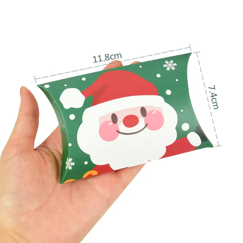 24/12pcs Christmas Pillow Shape Candy Box Merry Christmas Kraft Paper Gift Box Packging Kids Favors Happy New Year Navidad 2025