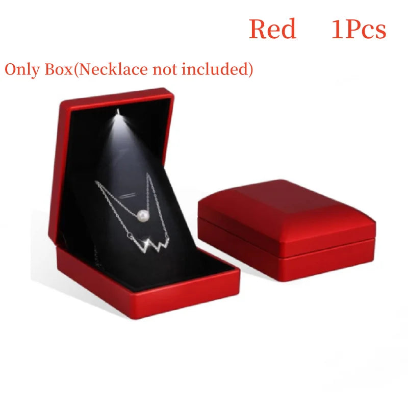 Pendant Box with LED Light Jewelry Case Square Shaped Box Velvet Jewelry Gift Boxes LED Necklace Box for Engagement Proposal