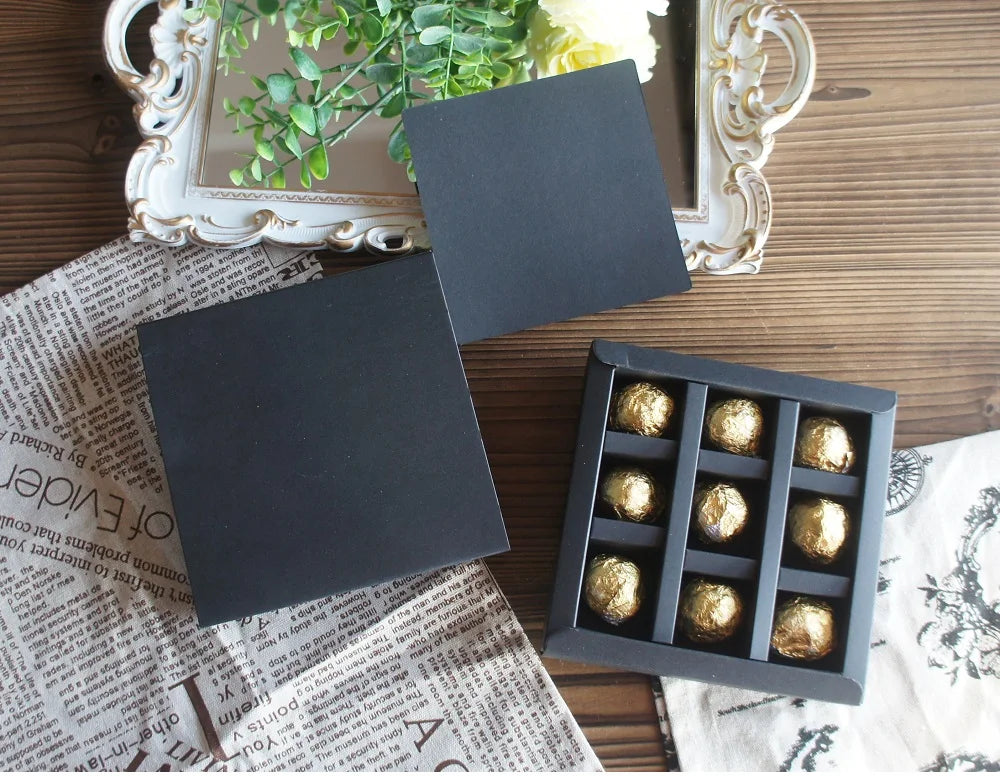 4 size choose 10set Elegant Valentine Chocolate Paper Box Gold Black Design Wedding Christmas Birthday Candy Packaging