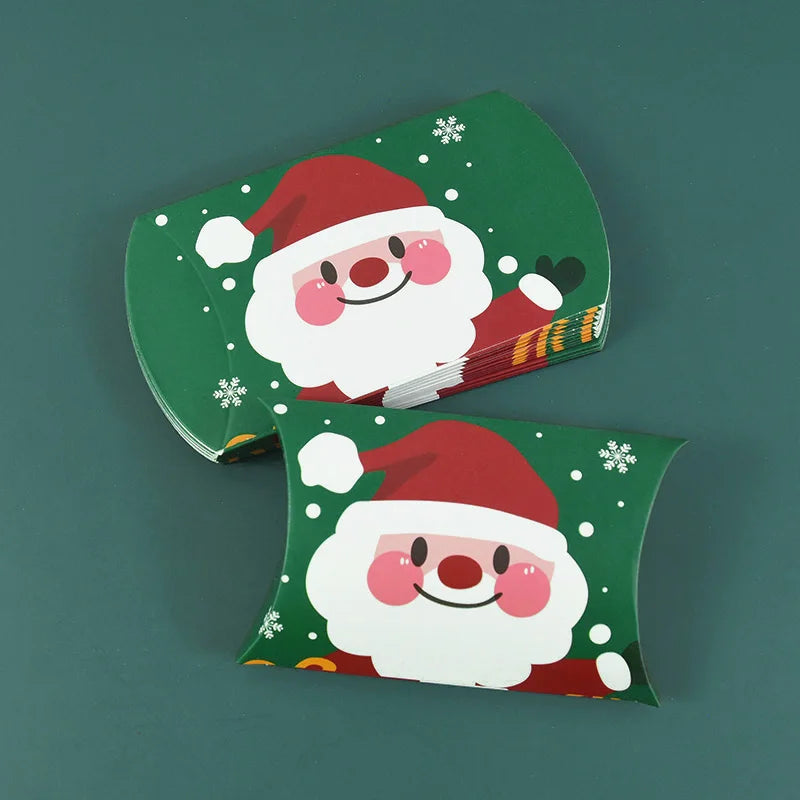 24/12pcs Christmas Pillow Shape Candy Box Merry Christmas Kraft Paper Gift Box Packging Kids Favors Happy New Year Navidad 2025