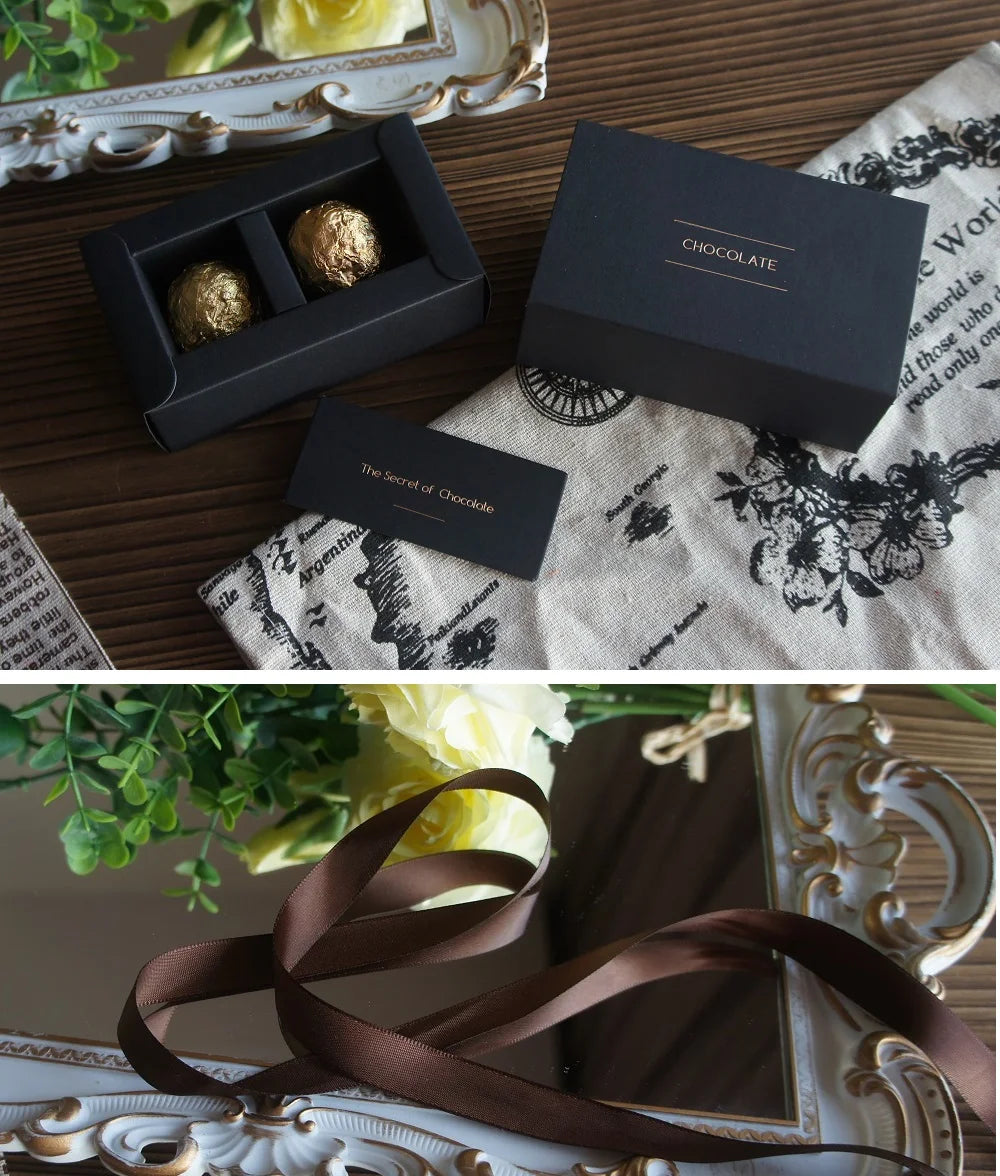 4 size choose 10set Elegant Valentine Chocolate Paper Box Gold Black Design Wedding Christmas Birthday Candy Packaging
