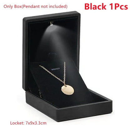 Pendant Box with LED Light Jewelry Case Square Shaped Box Velvet Jewelry Gift Boxes LED Necklace Box for Engagement Proposal