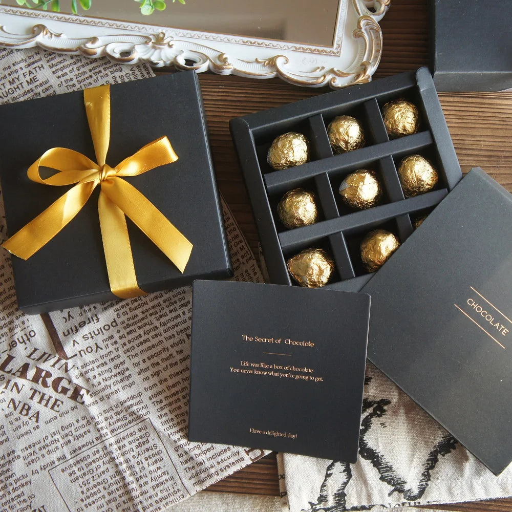 4 size choose 10set Elegant Valentine Chocolate Paper Box Gold Black Design Wedding Christmas Birthday Candy Packaging