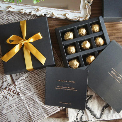 4 size choose 10set Elegant Valentine Chocolate Paper Box Gold Black Design Wedding Christmas Birthday Candy Packaging