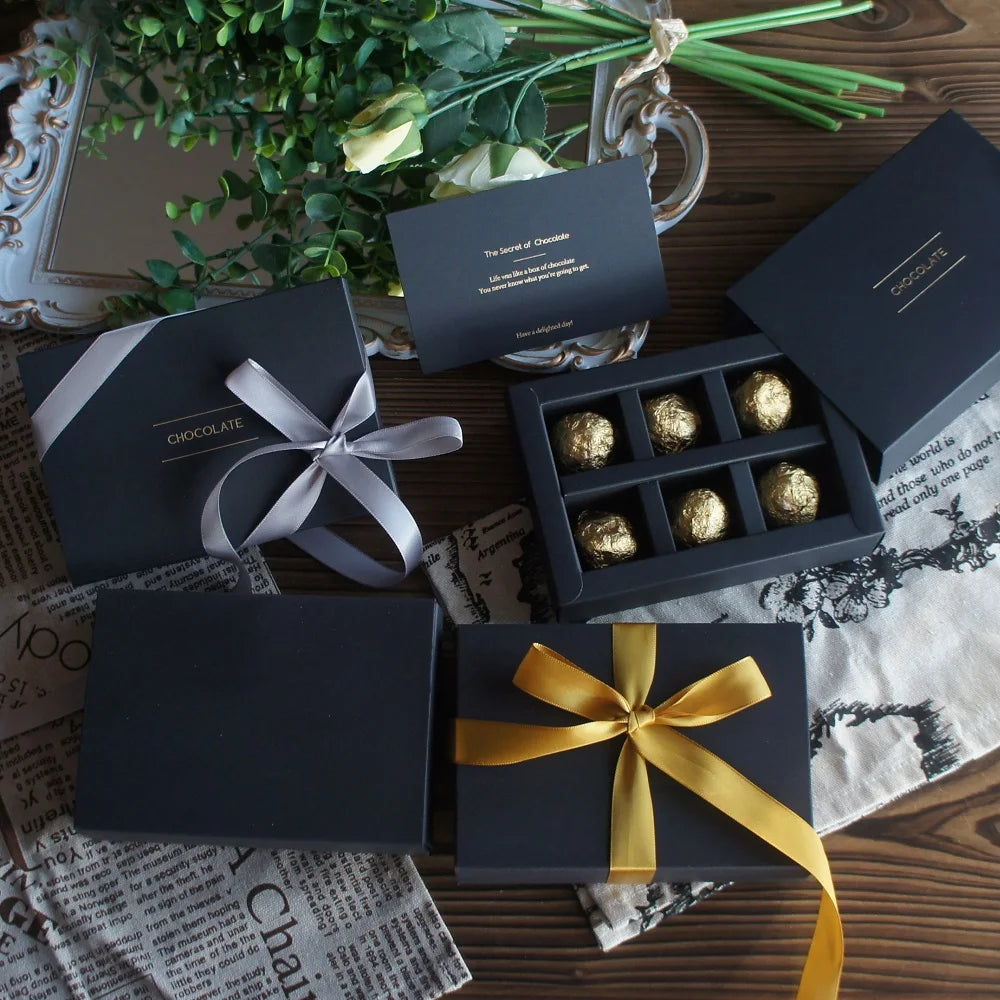 4 size choose 10set Elegant Valentine Chocolate Paper Box Gold Black Design Wedding Christmas Birthday Candy Packaging
