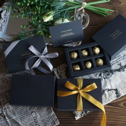 4 size choose 10set Elegant Valentine Chocolate Paper Box Gold Black Design Wedding Christmas Birthday Candy Packaging