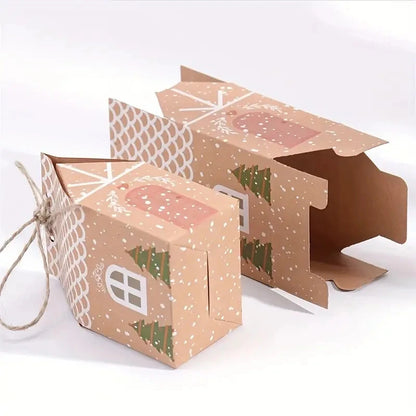 20/10pc Christmas Candy Box House-shaped Kraft Paper Gift Bag for Cookie Pack with Twine Festival Party Favors Xmas Tree Decor