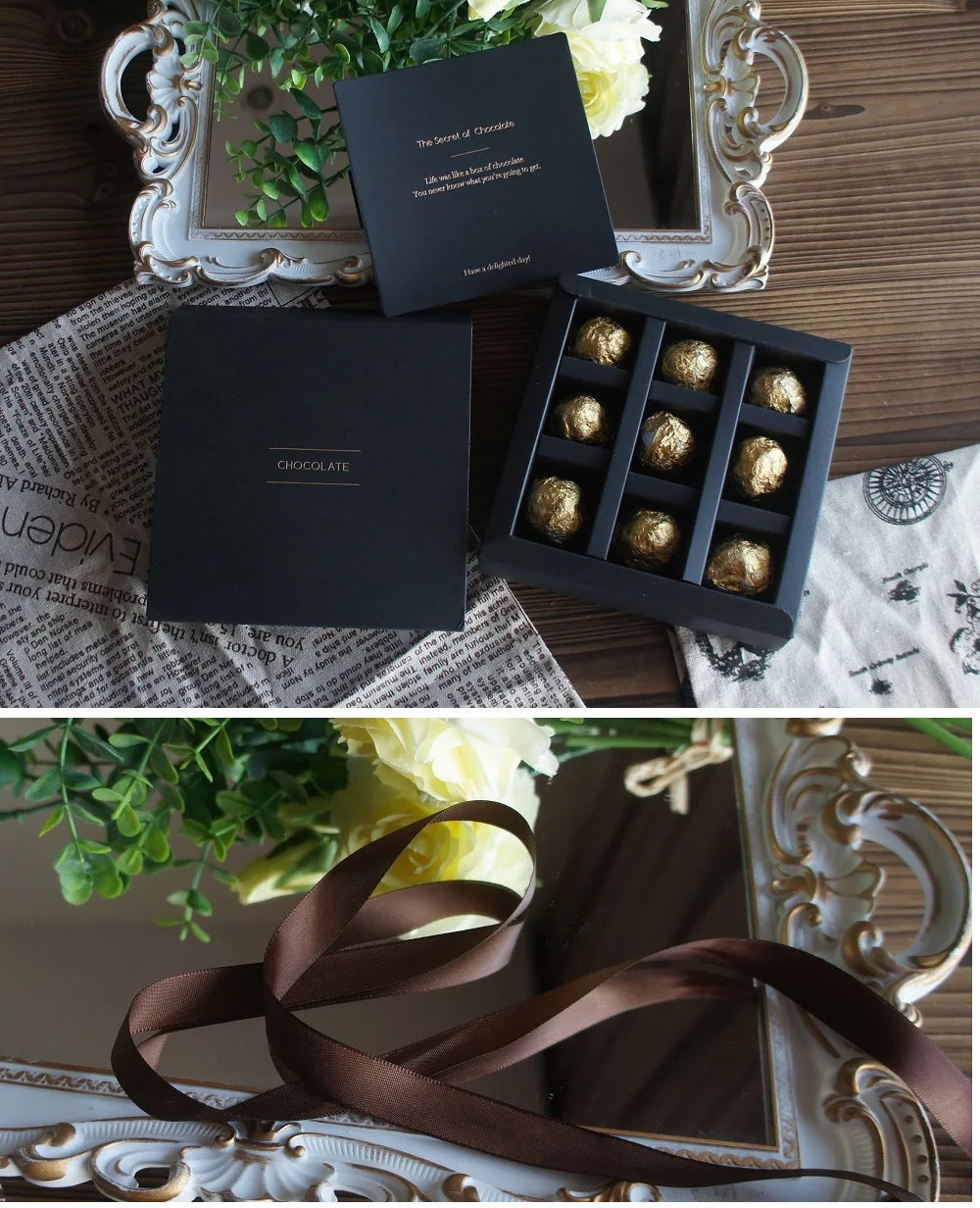 4 size choose 10set Elegant Valentine Chocolate Paper Box Gold Black Design Wedding Christmas Birthday Candy Packaging