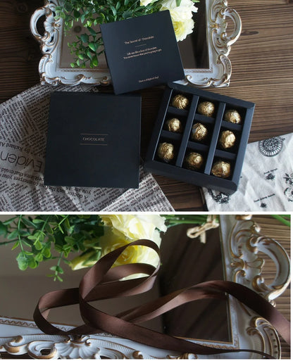 4 size choose 10set Elegant Valentine Chocolate Paper Box Gold Black Design Wedding Christmas Birthday Candy Packaging