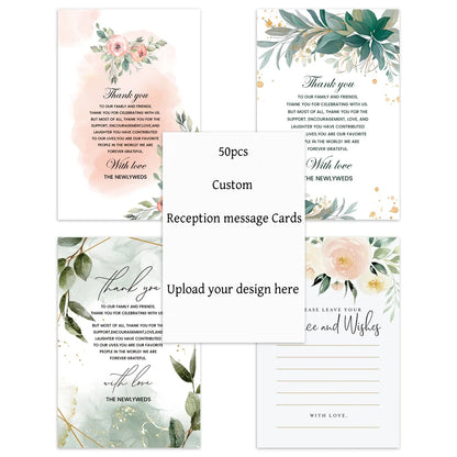 50pcs Custom Reception Message Cards,Personalized Image Own Design,Thank You Menu Table Cards,Unique Event Stationery,Invitation
